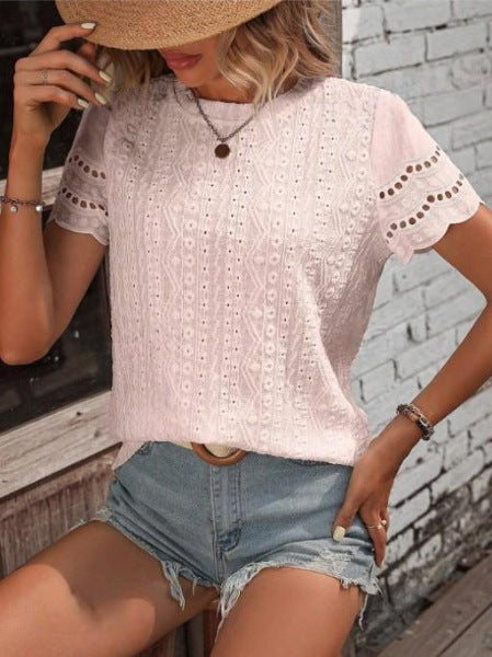 Women's Solid Color V Casual Short-sleeved Shirt