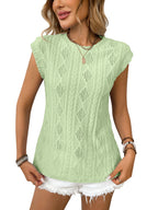 Jacquard Short Sleeve Loose T-shirt Vest For Women