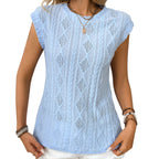 Jacquard Short Sleeve Loose T-shirt Vest For Women