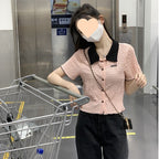New Contrast Color Short Sleeve Shirt For Women