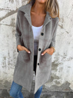 Single-breasted Polo Collar Pocket Mid-length Coat