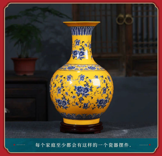 Large size Jingdezhen ceramic decoration antique blue and white porcelain vase flower arrangement Dracaena sanderiana home livin