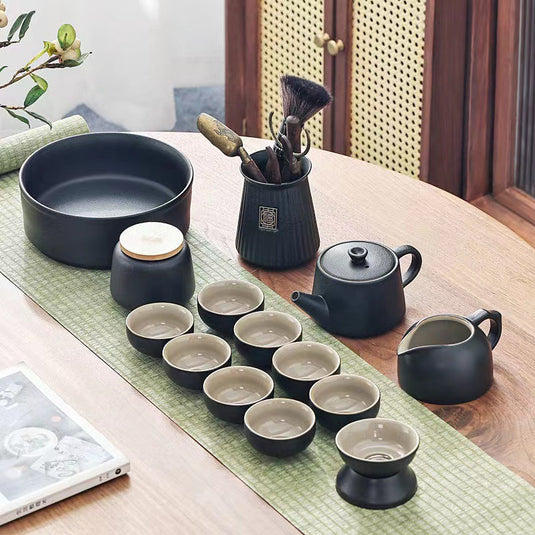 Black Porcelain Kung Fu Tea Set Suit Household Japanese Style