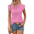 Jacquard Short Sleeve Loose T-shirt Vest For Women