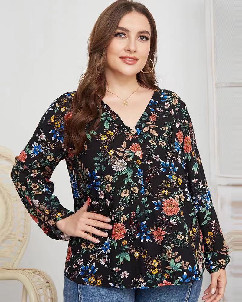 Fashion Plus Size Shirt Rayon Printed Women's Top