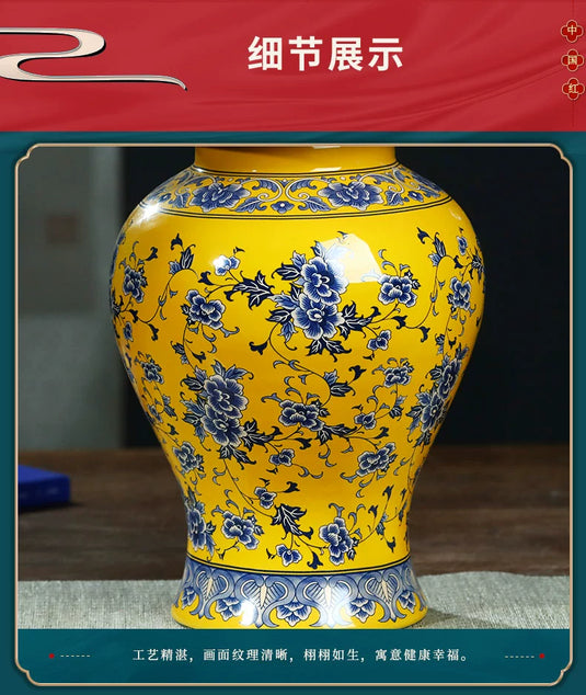 Large size Jingdezhen ceramic decoration antique blue and white porcelain vase flower arrangement Dracaena sanderiana home livin