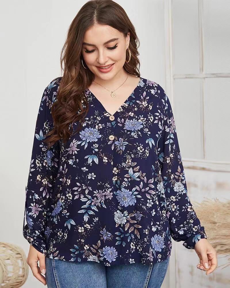 Fashion Plus Size Shirt Rayon Printed Women's Top
