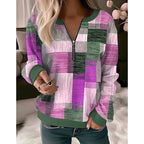 Printed V-neck Loose Zip Knitted Sweater