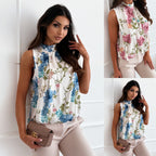 Summer Fashion Commuter Sleeveless Printed Strap Off-the-shoulder Shirt For Women