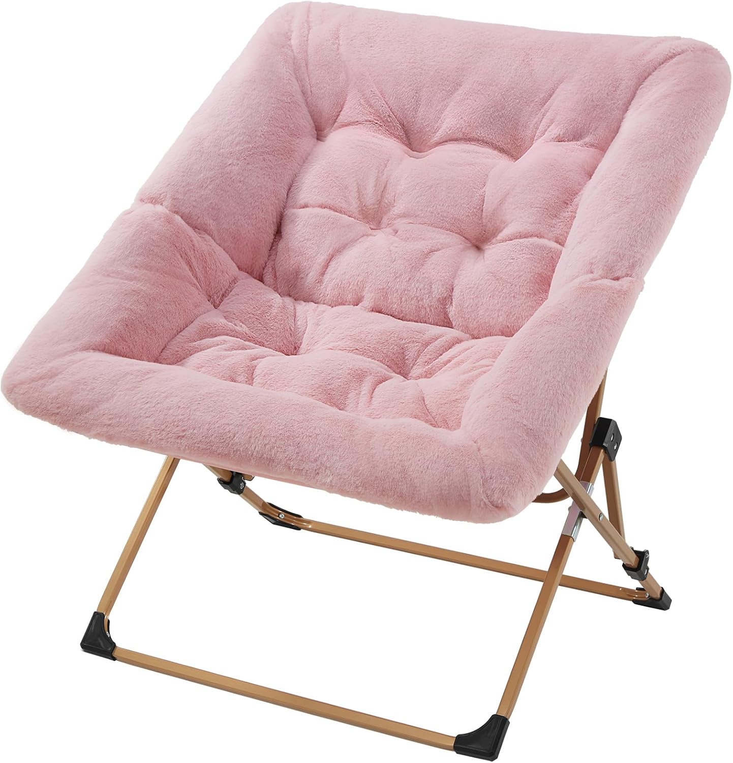 OAKHAM Comfy Saucer Chair for Adults, Soft Faux Fur Folding Lounge Chair for Bedroom Living Room Dorm Rooms Flexible Reading Chair for Teens Kids, X-Large Foldable Chair (Faux Fur-White) - Grand Goldman