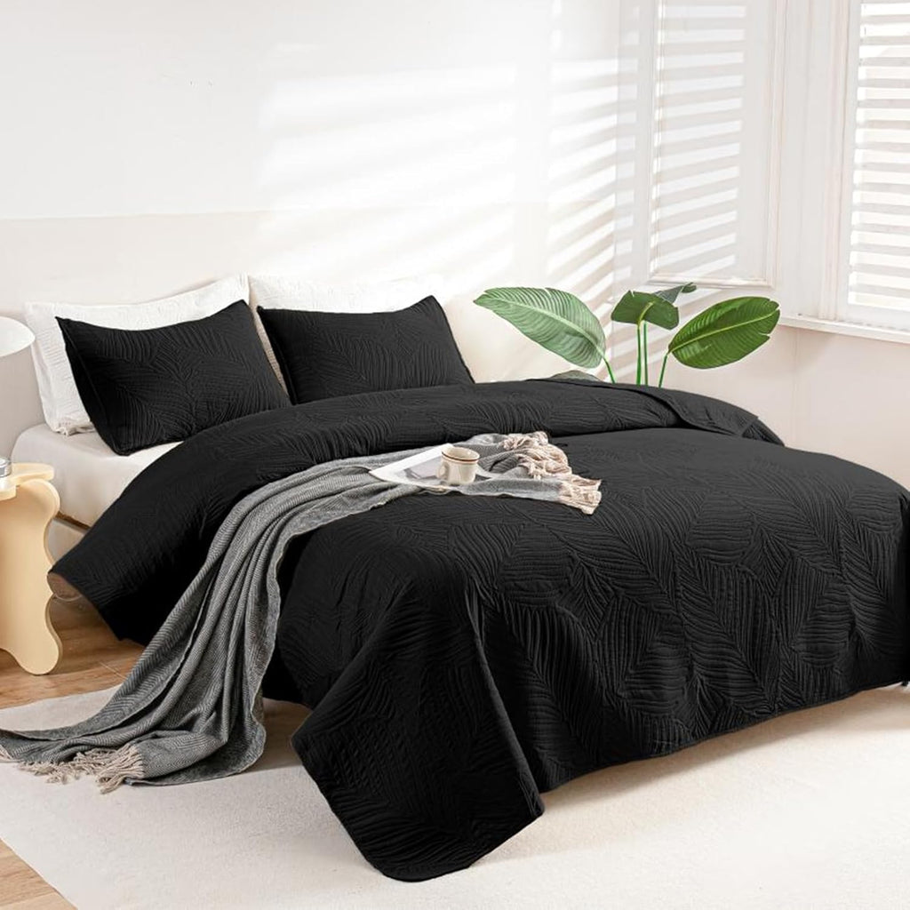 OARAGE Queen Quilt Bedding Set Soft Lightweight Beige Bedspread with Leaf Pattern,Ultrasonic Microfiber Bed Coverlet Full Size for All Season (1 Quilt, 2 Shams) - Grand Goldman