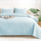 OARAGE Queen Quilt Bedding Set Soft Lightweight Beige Bedspread with Leaf Pattern,Ultrasonic Microfiber Bed Coverlet Full Size for All Season (1 Quilt, 2 Shams) - Grand Goldman