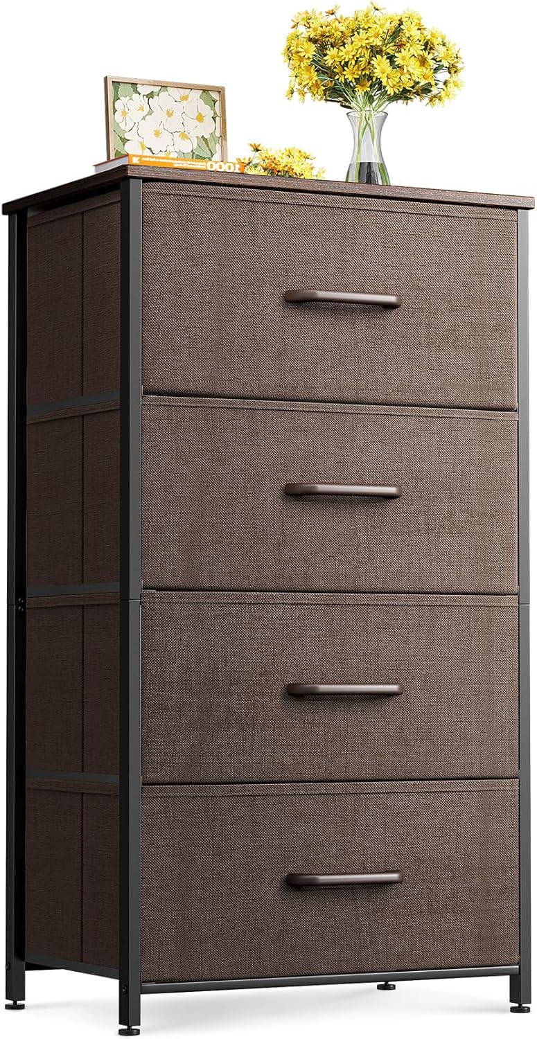 ODK Dresser for Bedroom with 4 Storage Drawers, Small Dresser Chest of Drawers Fabric Dresser with Sturdy Steel Frame, Dresser for Closet with Wood Top, Black - Grand Goldman