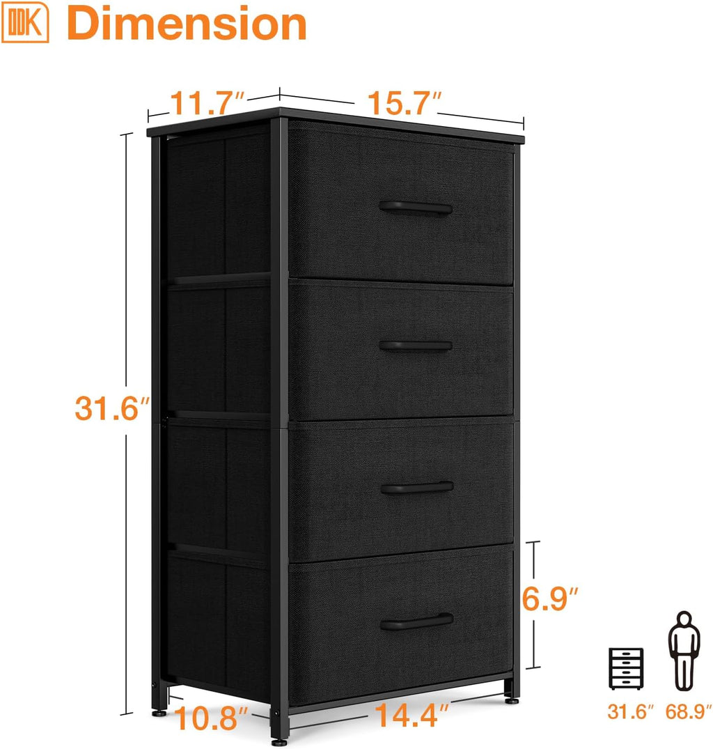 ODK Dresser for Bedroom with 4 Storage Drawers, Small Dresser Chest of Drawers Fabric Dresser with Sturdy Steel Frame, Dresser for Closet with Wood Top, Black - Grand Goldman