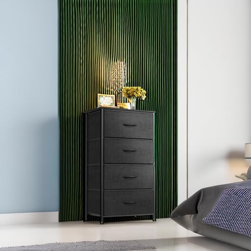 ODK Dresser for Bedroom with 4 Storage Drawers, Small Dresser Chest of Drawers Fabric Dresser with Sturdy Steel Frame, Dresser for Closet with Wood Top, Black - Grand Goldman