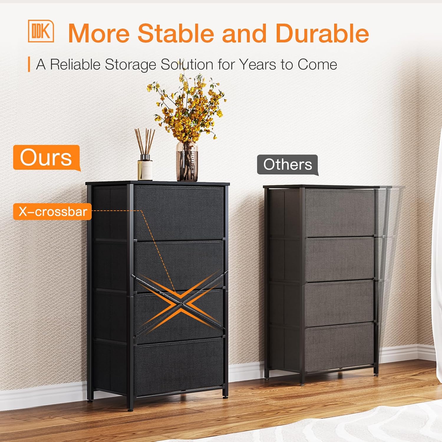 ODK Dresser for Bedroom with 4 Storage Drawers, Small Dresser Chest of Drawers Fabric Dresser with Sturdy Steel Frame, Dresser for Closet with Wood Top, Black - Grand Goldman