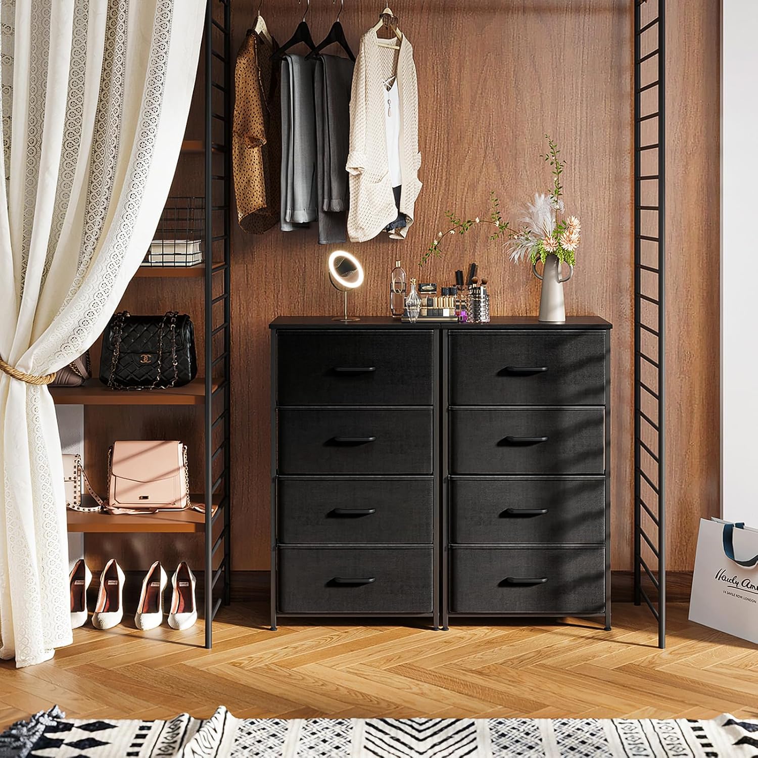 ODK Dresser for Bedroom with 4 Storage Drawers, Small Dresser Chest of Drawers Fabric Dresser with Sturdy Steel Frame, Dresser for Closet with Wood Top, Black - Grand Goldman