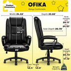 OFIKA Home Office Chair, 400LBS Big and Tall Chair Heavy Duty Design, Ergonomic High Back Cushion Lumbar Back Support, Computer Desk Chair, Adjustable Executive Leather Chair with Armrest - Grand Goldman