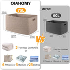 OIAHOMY 75L Large Blanket Basket, Woven Blanket Storage Basket with Handle, Cotton Rope Basket for Organizing 22”x17”x12”, Blanket Basket living Room, Toy Basket for Nursery, Brown variegated - Grand Goldman