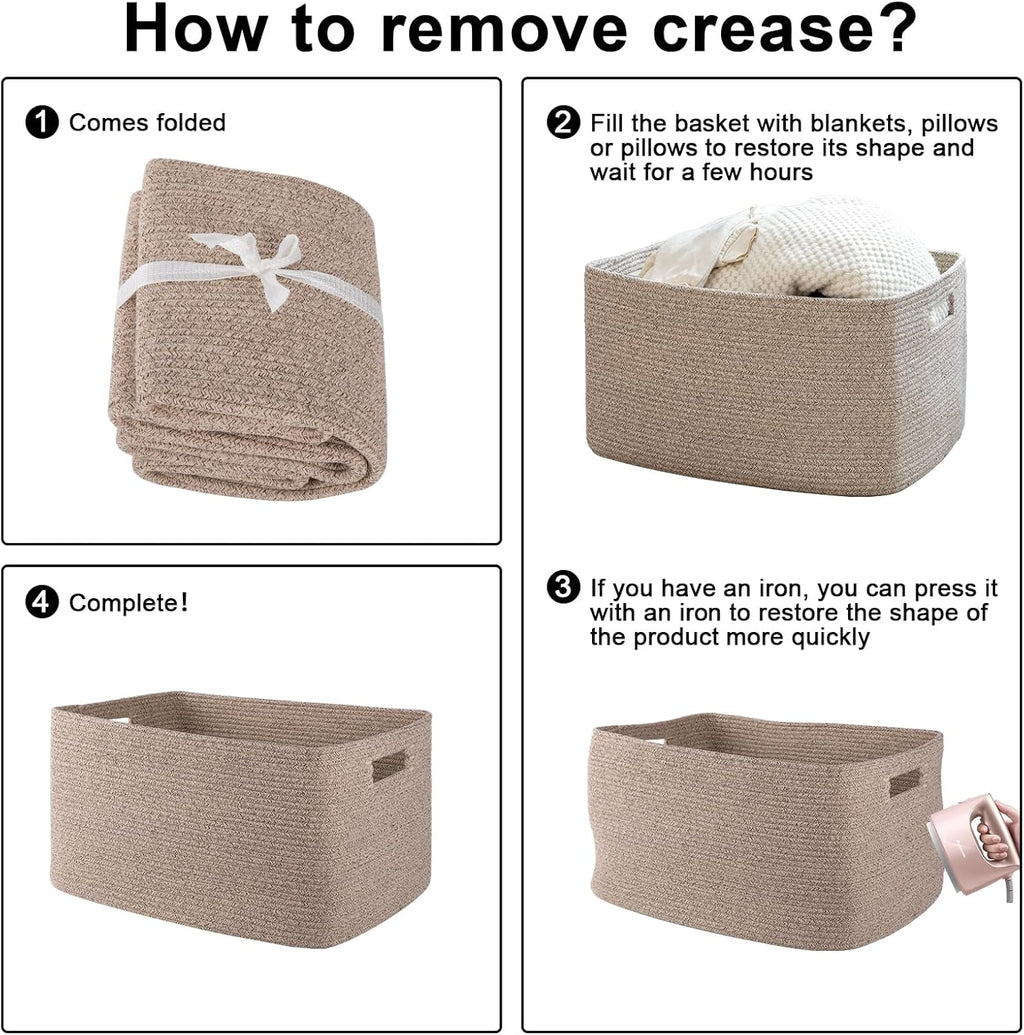 OIAHOMY 75L Large Blanket Basket, Woven Blanket Storage Basket with Handle, Cotton Rope Basket for Organizing 22”x17”x12”, Blanket Basket living Room, Toy Basket for Nursery, Brown variegated - Grand Goldman