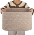 OIAHOMY 75L Large Blanket Basket, Woven Blanket Storage Basket with Handle, Cotton Rope Basket for Organizing 22”x17”x12”, Blanket Basket living Room, Toy Basket for Nursery, Brown variegated - Grand Goldman