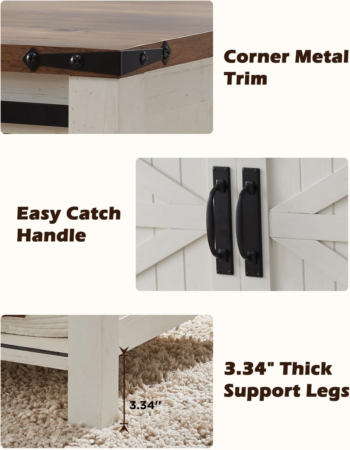 OKD 48" Farmhouse Lift Top Coffee Table with Sliding Barn Door,Rustic Center Table with Hidden Storage Compartment,Lifting Tabletop and Adjustable Shelf for Living Room,Office,Antique White - Grand Goldman