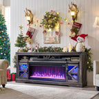 OKD Fireplace TV Stand for 65+ Inch TV, 33" Tall Highboy Farmhouse Entertainment Center w/ 23'' Electric Fireplace, Rustic Media Console w/Sliding Barn Door for Living Room, Antique White - Grand Goldman