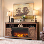OKD Fireplace TV Stand for 65+ Inch TV, 33" Tall Highboy Farmhouse Entertainment Center w/ 23'' Electric Fireplace, Rustic Media Console w/Sliding Barn Door for Living Room, Antique White - Grand Goldman