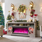 OKD Fireplace TV Stand for 65+ Inch TV, 33" Tall Highboy Farmhouse Entertainment Center w/ 23'' Electric Fireplace, Rustic Media Console w/Sliding Barn Door for Living Room, Antique White - Grand Goldman