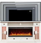 OKD Fireplace TV Stand for 80 Inch TV, Farmhouse Entertainment Center with 42" Fireplace & LED Lights, Modern Media Console Table with Storage Drawers & Cabinets for Living Room, Antique White - Grand Goldman