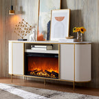 OKD Luxury 70" Fluted Fireplace TV Stand, Modern Chic Entertainment Center for TVs Up to 80 inches, TV Console with Faux Marble Top, Curved Profile Design, Media Console for Living Room, Natural Oak - Grand Goldman