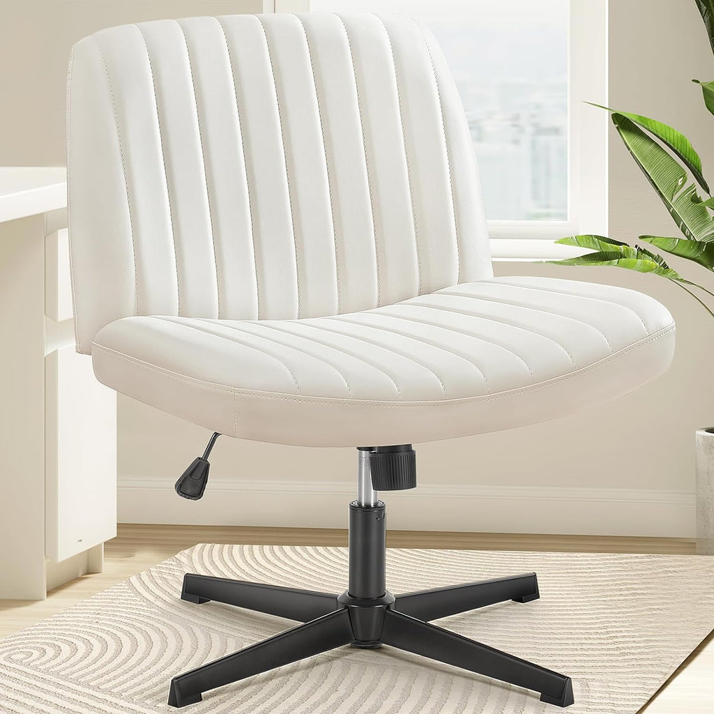 OLIXIS Criss Cross Chair with Wheels, Cross Legged Office Chair Wide Armless Desk Chair, Adjustable Swivel Comfy Home Office Vanity Desk Chair - Grand Goldman