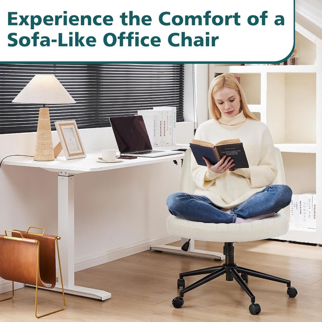 OLIXIS Criss Cross Chair with Wheels, Cross Legged Office Chair Wide Armless Desk Chair, Adjustable Swivel Comfy Home Office Vanity Desk Chair - Grand Goldman