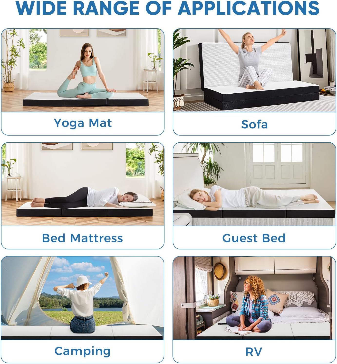 OLIXIS Tri-fold Memory Foam Mattress - 4 Inch Single Size Portable Floor Bed, Foldable Mat for Kids and Adults, Collapsible and Washable Cover with CertiPUR-US Certified, for Travel & Camping & Yoga - Grand Goldman