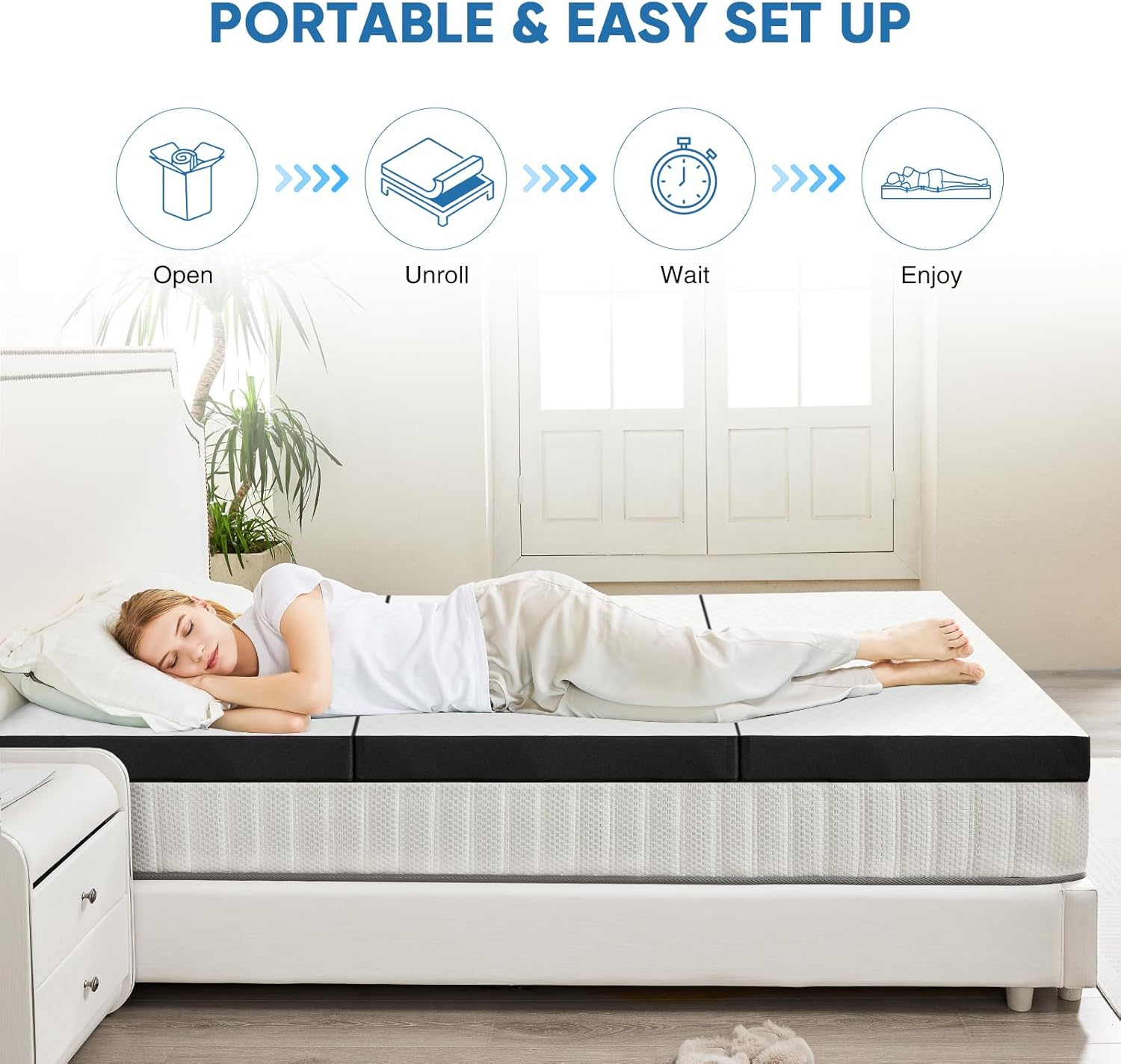 OLIXIS Tri-fold Memory Foam Mattress - 4 Inch Single Size Portable Floor Bed, Foldable Mat for Kids and Adults, Collapsible and Washable Cover with CertiPUR-US Certified, for Travel & Camping & Yoga - Grand Goldman