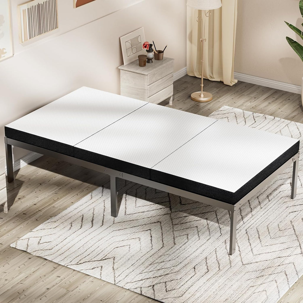 OLIXIS Tri-fold Memory Foam Mattress - 4 Inch Single Size Portable Floor Bed, Foldable Mat for Kids and Adults, Collapsible and Washable Cover with CertiPUR-US Certified, for Travel & Camping & Yoga - Grand Goldman