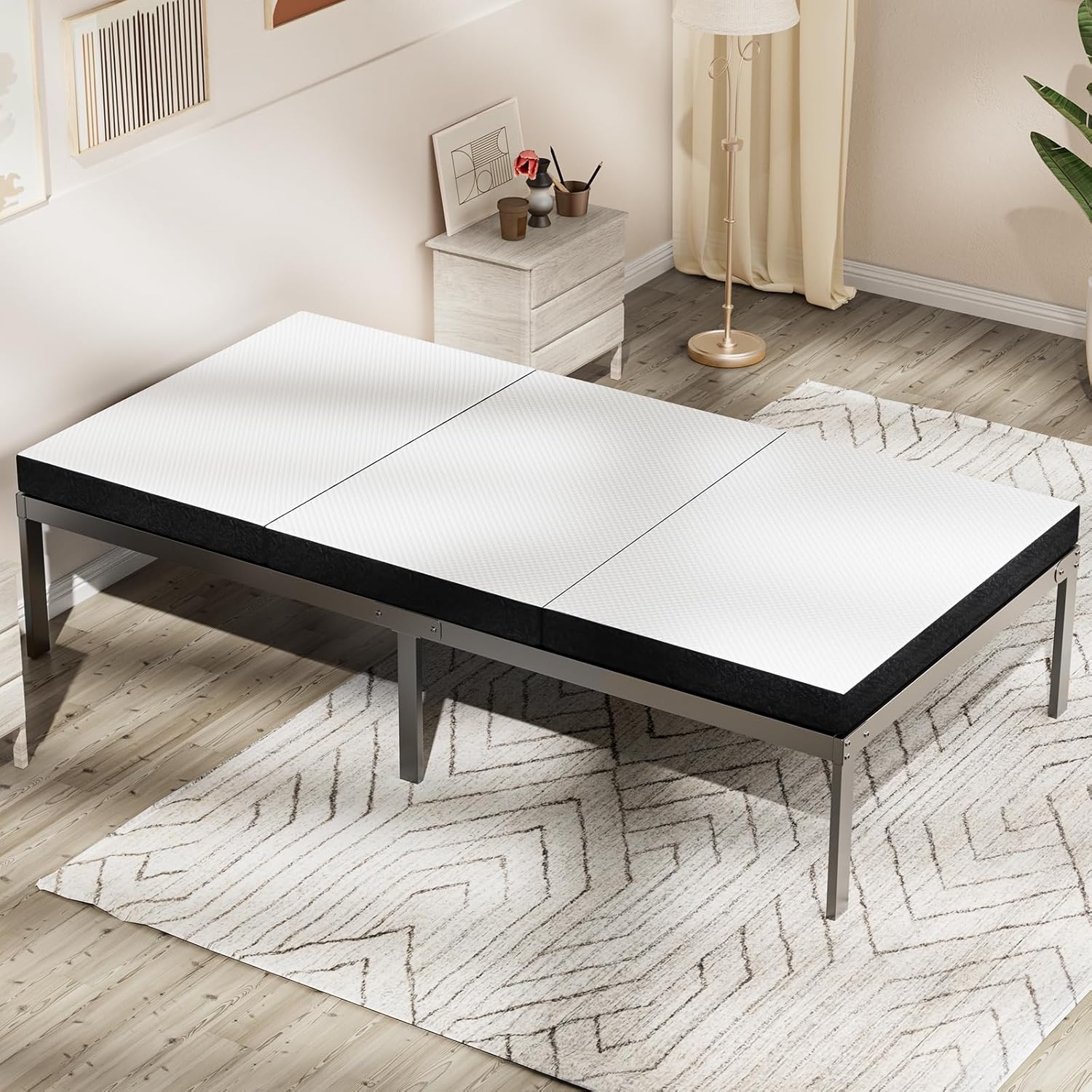 OLIXIS Tri-fold Memory Foam Mattress - 4 Inch Single Size Portable Floor Bed, Foldable Mat for Kids and Adults, Collapsible and Washable Cover with CertiPUR-US Certified, for Travel & Camping & Yoga - Grand Goldman