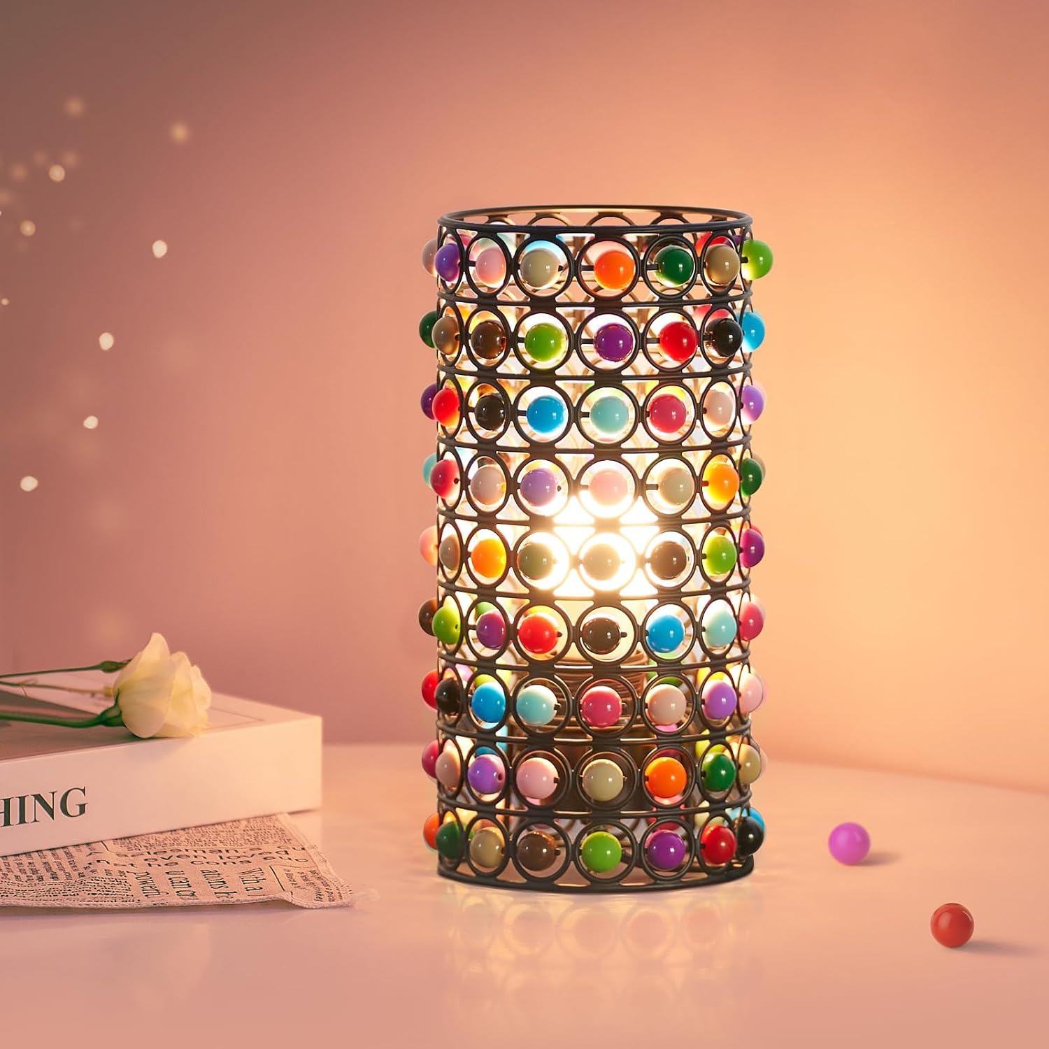 ONEWISH Mushroom Lamp Small Vintage Table Lamp for Bedroom Nightstand, Bedside Lamp Translucent Glass Stepless Dimmable, Murano Aesthetic Home Decor for Living Room Kitchen Mother's Day(Black) - Grand Goldman