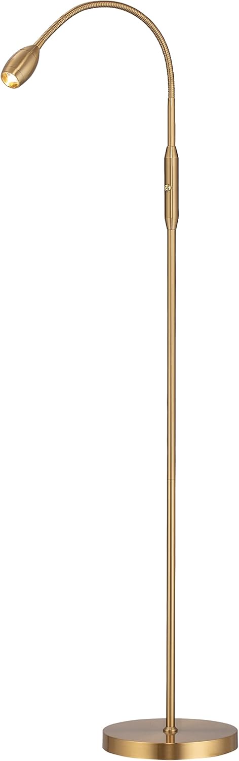 O’Bright Ray – Adjustable LED Beam Floor Lamp, Dimmable and Zoomable Spotlight, Flexible Gooseneck, Reading/Crafting Standing Lamp, Work Table Light, Antique Brass - Grand Goldman