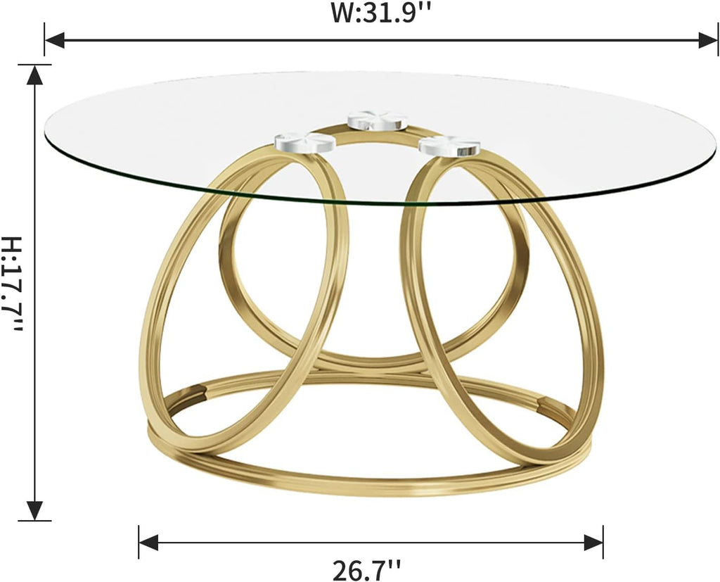 O&K FURNITURE Gold Coffee Table, Modern Round Glass Coffee Table for Living Room with Ring-Shaped Frames, Gold Glass Table for Home&Office,Gold Finish, 1PC - Grand Goldman