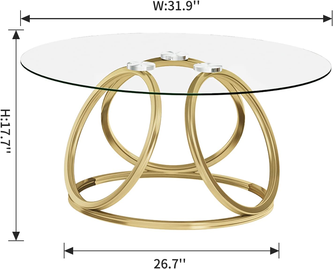 O&K FURNITURE Gold Coffee Table, Modern Round Glass Coffee Table for Living Room with Ring-Shaped Frames, Gold Glass Table for Home&Office,Gold Finish, 1PC - Grand Goldman