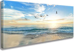 Ocean Sunset Canvas Beach Wall Art Bedroom Seagull Seascape Paintings Coastal Picture Framed Artwork for Bathroom Living Room Decor (D, 8X16inch) - Grand Goldman
