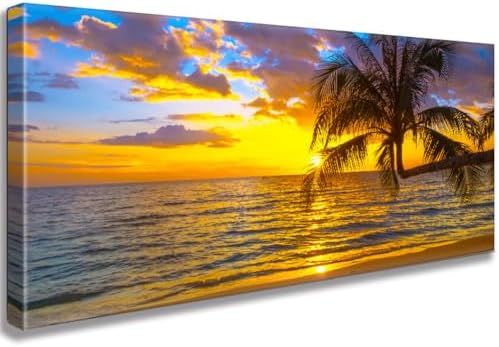 Ocean Sunset Canvas Beach Wall Art Bedroom Seagull Seascape Paintings Coastal Picture Framed Artwork for Bathroom Living Room Decor (D, 8X16inch) - Grand Goldman