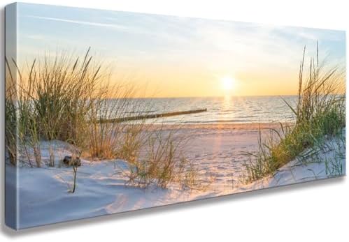 Ocean Sunset Canvas Beach Wall Art Bedroom Seagull Seascape Paintings Coastal Picture Framed Artwork for Bathroom Living Room Decor (D, 8X16inch) - Grand Goldman