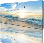 Ocean Sunset Canvas Beach Wall Art Bedroom Seagull Seascape Paintings Coastal Picture Framed Artwork for Bathroom Living Room Decor (D, 8X16inch) - Grand Goldman