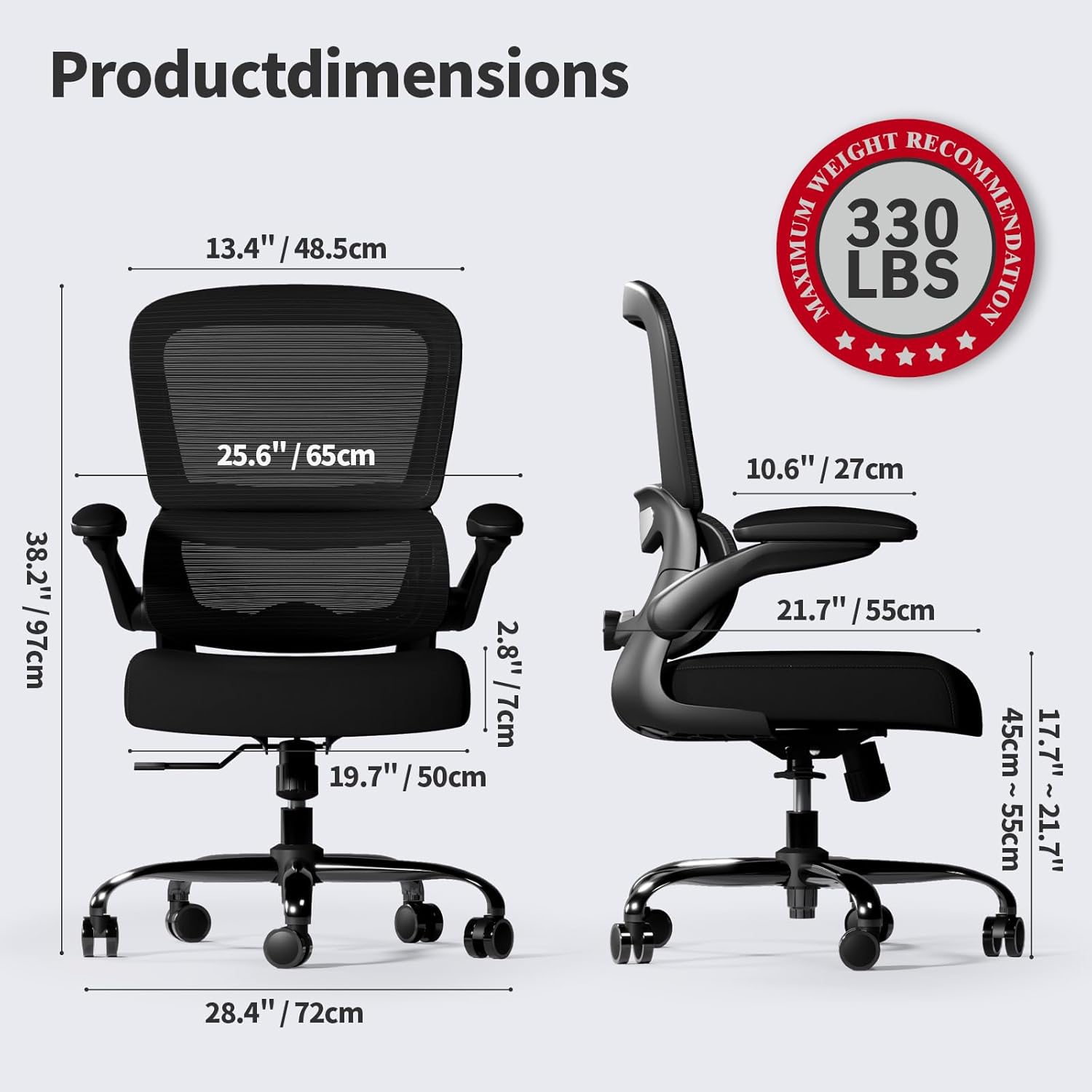 Office Chair - Ergonomic Desk Chair with Adjustable Lumbar Support, Mesh Computer Chair, Executive Chair for Home Office Comfortable Lumbar Support (Black) - Grand Goldman