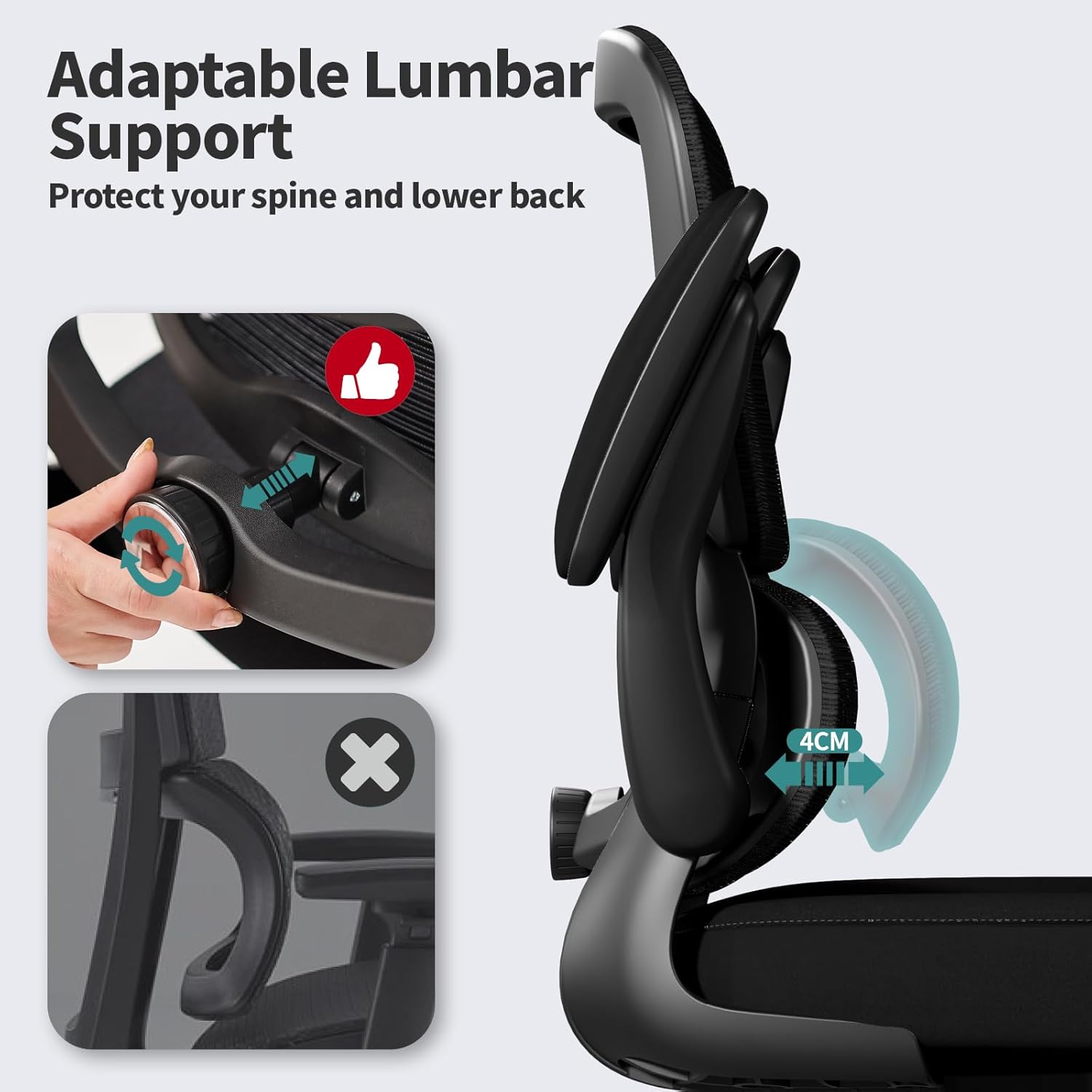 Office Chair - Ergonomic Desk Chair with Adjustable Lumbar Support, Mesh Computer Chair, Executive Chair for Home Office Comfortable Lumbar Support (Black) - Grand Goldman