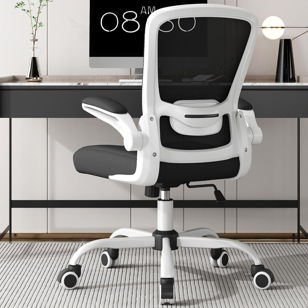 Office Chair, Ergonomic Desk Chair with Adjustable Lumbar Support, High Back Mesh Computer Chair with Flip-up Armrests-BIFMA Passed Task Chairs (white) - Grand Goldman