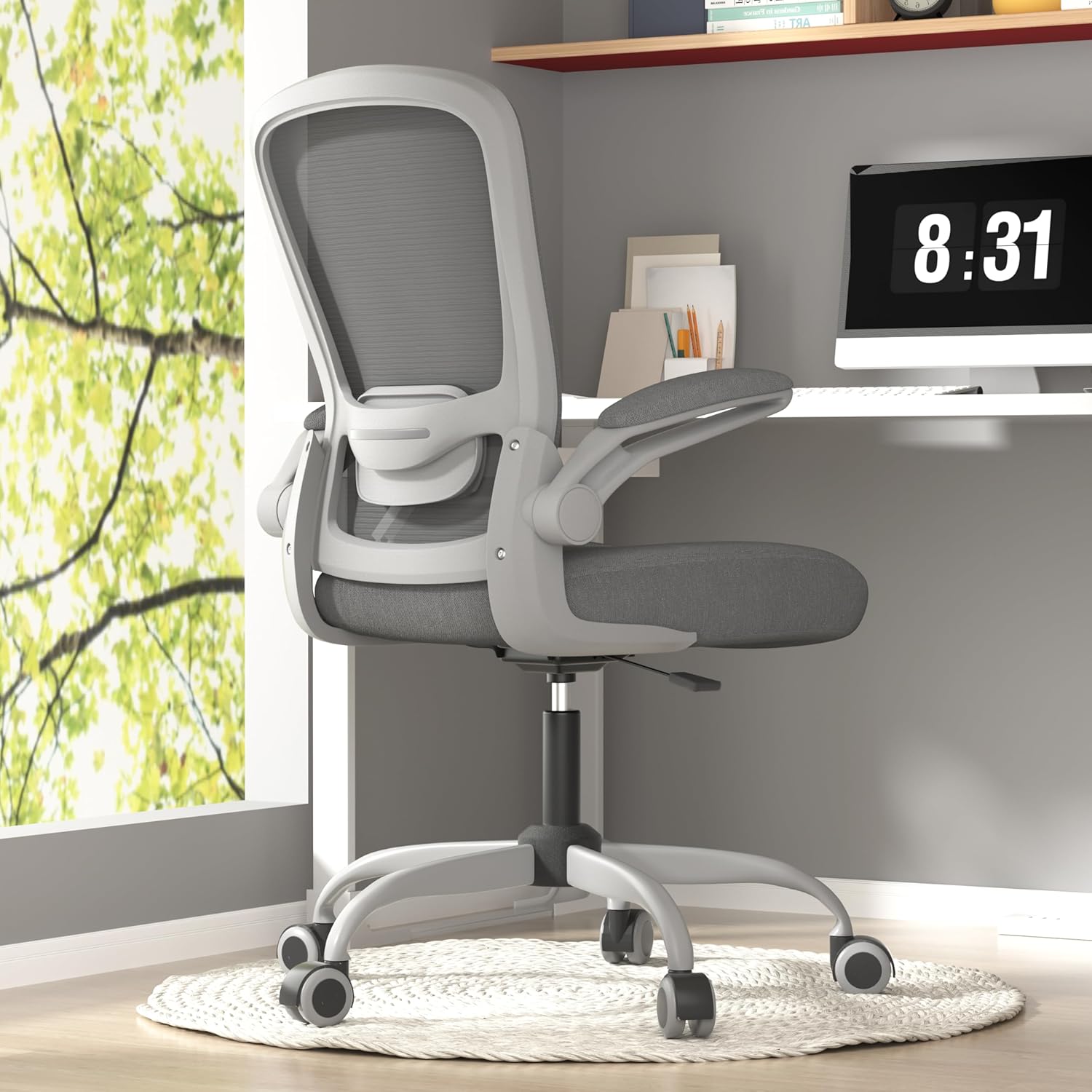 Office Chair, Ergonomic Desk Chair with Adjustable Lumbar Support, High Back Mesh Computer Chair with Flip-up Armrests-BIFMA Passed Task Chairs (white) - Grand Goldman