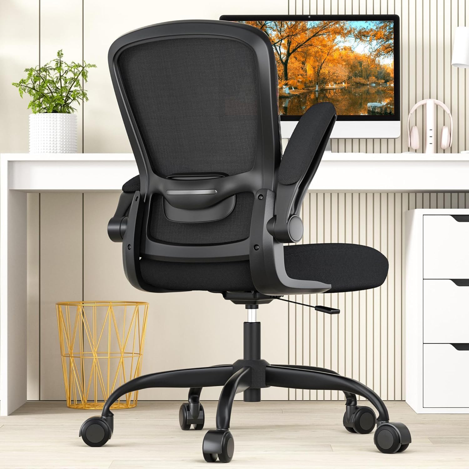 Office Chair, Ergonomic Desk Chair with Adjustable Lumbar Support, High Back Mesh Computer Chair with Flip-up Armrests-BIFMA Passed Task Chairs (white) - Grand Goldman